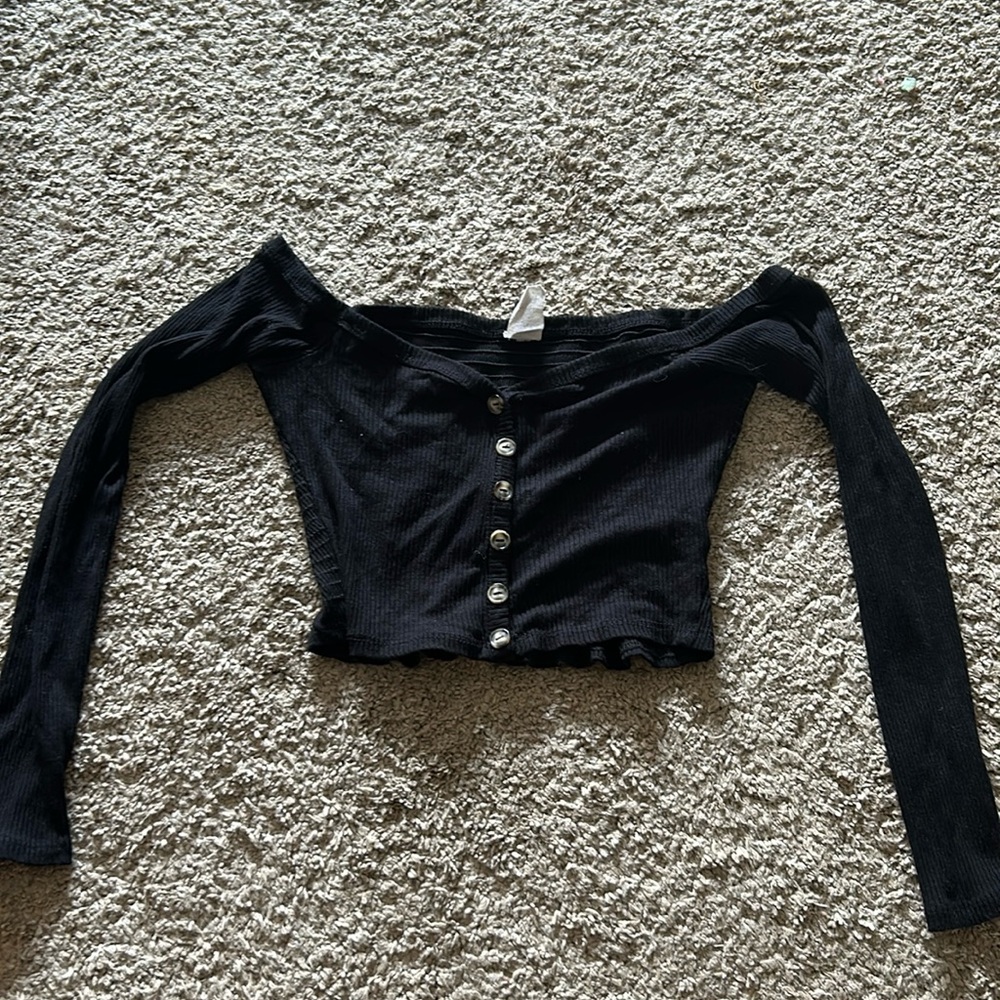 cute black off the shoulder button top